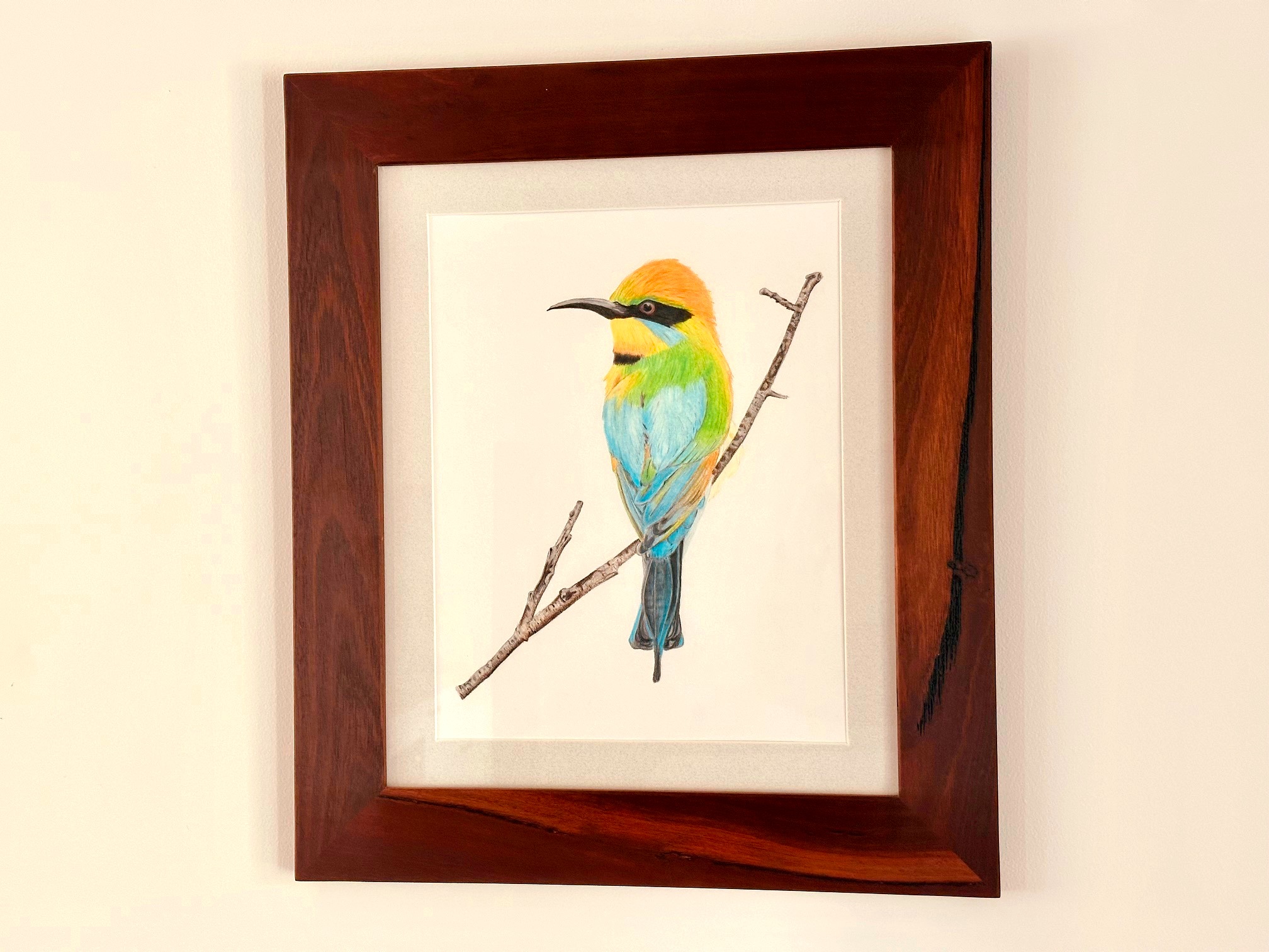 Jarrah picture frame — rainbow bee-eater watercolour